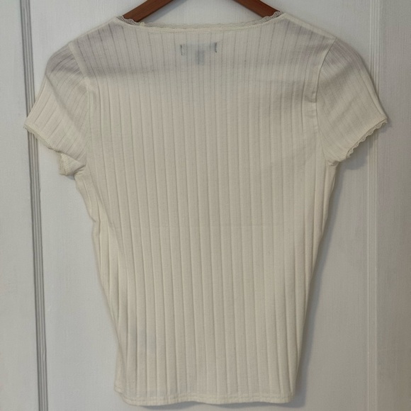 White Ribbed Short Sleeve Top - Picture 5 of 5